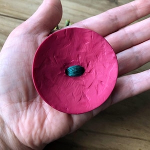 Reddy Pink Big Button Brooch / Cardigan Fastener With Teal Thread. Uk Handmade