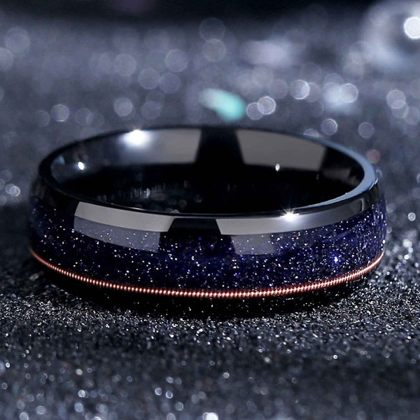 Orion Nebula Guitar String Ring, "Heavenly Music" Wedding Band, 6mm Black Ring for Men, Promise Ring, Anniversary Gift.