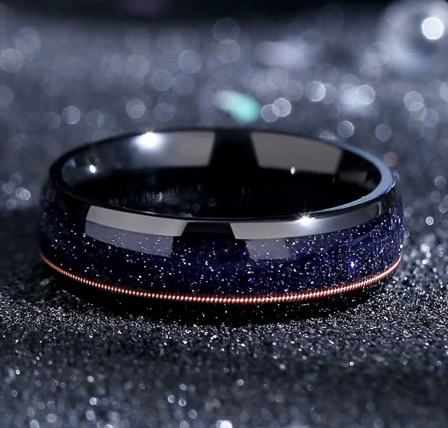 Orion Nebula Guitar String Ring, "Heavenly Music" Wedding Band, 6mm Black Ring for Men, Promise Ring, Anniversary Gift.