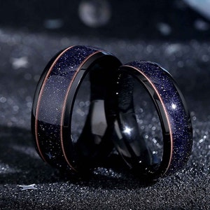 Orion Nebula "Heavenly Music" Rings, Guitar String Matching Promise Couple Rings Set, 8 & 6 mm His and Hers Wedding Band, Anniversary Gift.