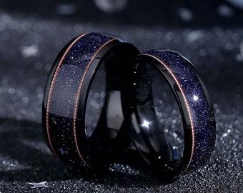 Anillos "Música celestial" de la nebulosa de Orión, juego de anillos de pareja de promesa a juego con cuerdas de guitarra, alianza de boda para él y para ella de 8 y 6 mm, regalo de aniversario.