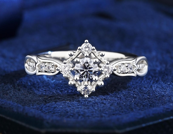 Vintage Art Deco Grey Moissanite Engagement Ring – Sterling Silver Promise Ring