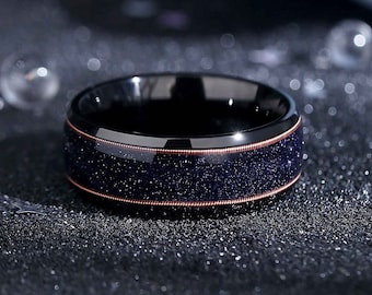 Orion Nebula Guitar String Ring, &quot;Heavenly Music&quot; Wedding Band, 8mm Black Ring for Men, Promise Ring, Anniversary Gift.