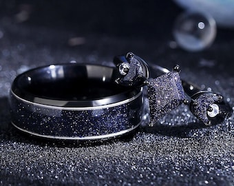 Anillos de boda con corte de cometa y nebulosa de Orión, anillos de cuerda de guitarra de plata para mujer.