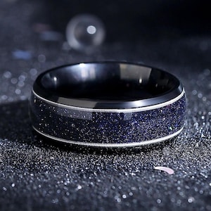 Orionnevel gitaarsnaarring, trouwring 'hemelse muziek', 8 mm zwarte ring voor heren, zilveren gitaarsnaarbelofte, jubileumcadeau.
