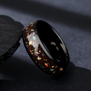 Titanringar med dinosaurieben och regnbågsopal: 8 mm vigselringar