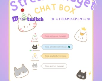 Cute cat stream chat widget l twitch chat widget l chatbox for streamer l live chat l minimal and simple