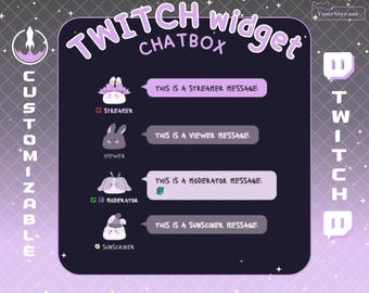black and purple bunny twitch widget | live chat | vtuber chat box | streamelement | Colors Customizable