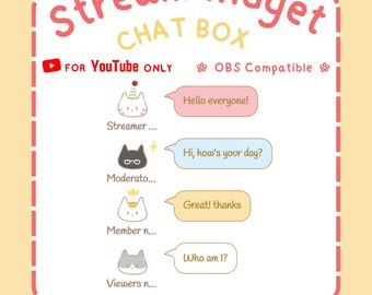 Cute cat stream chat widget l only for Youtube l Vtuber l Customizable colors l minimal and simple l widgets for streamer l OBS