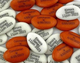 Personalized sugared almonds with your text | Chocolate sugared almonds 71% cocoa: Terracotta and white | 400g approximately 150 sugared almonds