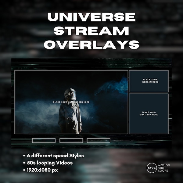 Universe Stream Overlay, Galaxy Stream Overlays Package for Twitch, Youtube, OBS, Streamlabs in Space Style