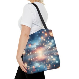 Serenity Sky Lantern Festival Einkaufstasche - Bezauberndes Twilight Wasser Reflection Design - Perfektes Geschenk