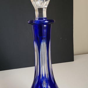 vintage bohemian cobalt blue cut to clear decanter.