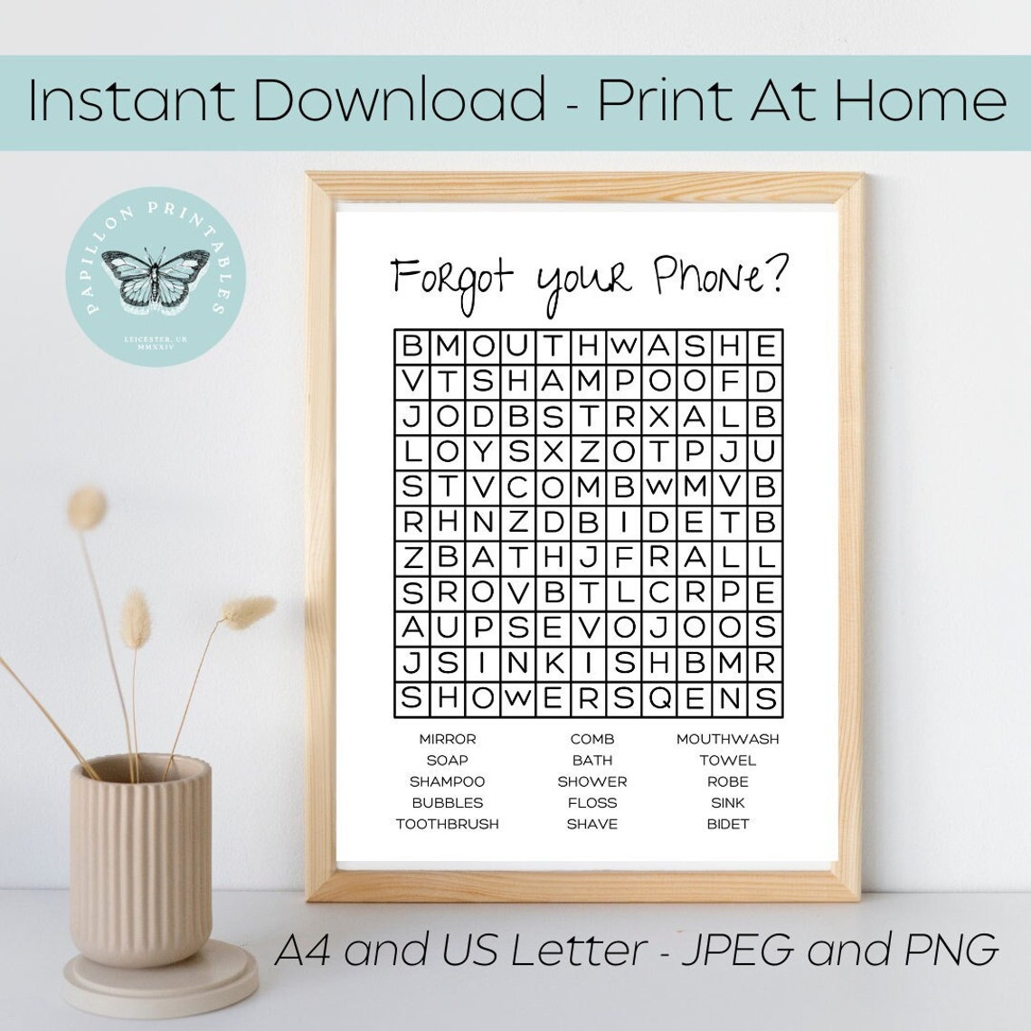Bathroom Word Search Print Artwork - Funny - Forgot Your Phone? - Print ...