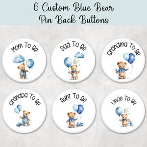 Personalized Family Bear Pinback Buttons Bundles, Baby Shower Decor, Family Name Tags, Cute Bear Baby Shower, Baby Boy Shower Decorations