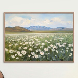 Wildflower Field Landscape Vintage Painting, Antique Landscape Art Print, Country Field spring Wall Art Digital Download