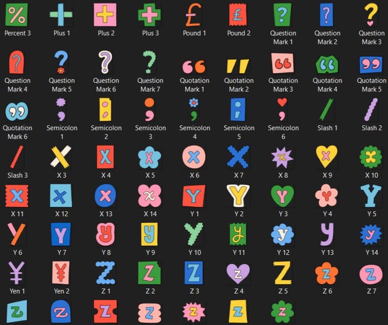 575 Cute Cartoon Flower Heart Alphabet & Number Stickers Fun PNG