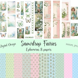 Fées Perce-Neige, Hiver, Ephémères, Papiers d'arrière-plan, Dentelles, Rubans, cartes, Scrapbooking, Papiers numérique, Usage commercial