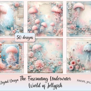 Le monde sous-marin fascinant des méduses, Papiers imprimable shabby chic pour scrapbooking, Junk Journal, cartes ou des projets diy