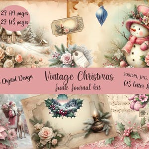 Papier à imprimer, junk journal pour Noël, vintage, ephemeras, scrapbooking, des cartes ou autre projet diy, téléchargement digital