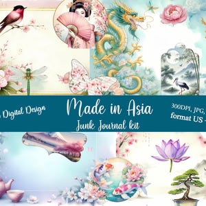 Junk journal à imprimer Asie, ephemeras, papier scrapbooking, également pour faire des cartes ou autre projet diy, téléchargement digital