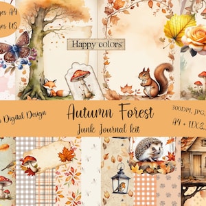 papier imprimable en format A4 et format US, A5 automne junk journal, embellissements, pour cartes ou diy, téléchargement numérique