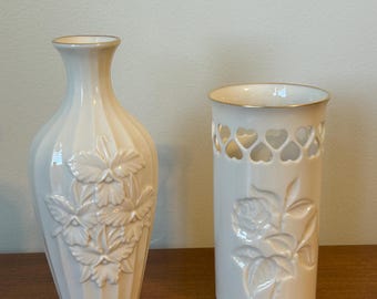 Two Lenox Vases: Vase of Orchid Grace and Embossed Rose and Heart
