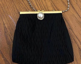 Vintage Hand Made La Regale Sleek Black Satin Evening Clutch Purse