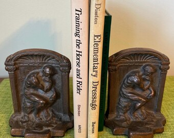 Pair of Antique Cast Iron Art Deco Bookends Featuring Rodin's "The Thinker" in Heavy Relief
