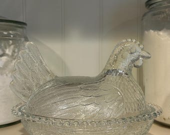 Vintage Clear Glass Hen on Nest Candy Dish by Indiana Glass Company