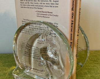 Pair of Vintage MCM Horse Head Bookends of Clear Glass