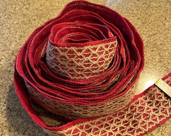 10 1/3 YARDS of 2 1/2 Inch Wide Wired Red Burlap & Jute Ribbon,
