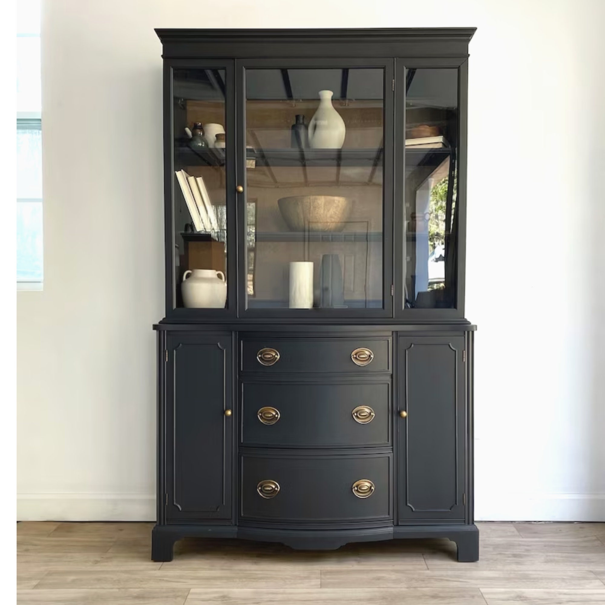 Vintage Black China Antique, Hepplewhite Hutch, Duncan Phyfe