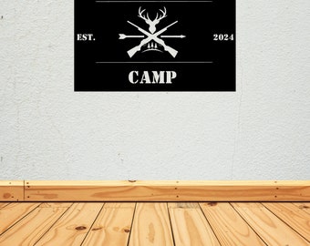 Letrero de cabeza de ciervo con nombre de familia, regalo de cazador de ciervos, letrero de campamento de ciervos, letrero de metal con nombre de ciervo, regalo del día del padre, letrero de metal para campamento, letrero de metal para cabaña