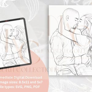 Adult Pre-Drawn Canvas, Couple Embracing, Couple Paint and Sip, Couple Coloring Page, Adult Coloring Page, Pre drawn Canvas, Canvas Outline