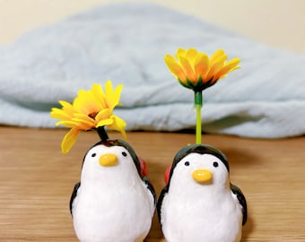 Set of 2 mini vases |penguin mini vase penguin gift penguin with heart vase