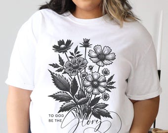 Bible Verse Flower Shirt, Comfort Colors Floral Botanical Tee, Boho Christian T-Shirt, Faith Based Vintage Jesus Apparel, Womens Plus Size