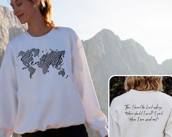 World Map Christian Missionary Sweatshirt, Missions Crewneck Shirt, Mission Field, Bible Verse Shirt, Gift for Missions, Travel Gift