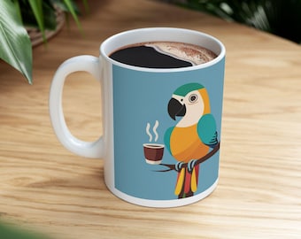 Parrot Mug, Tropical Bird Coffee Cup, Colorful Gift for Parrot Lover