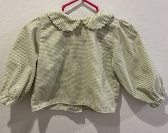 Vintage Peter Pan Toddler Blouse Mint Green Button Ruffles Girls 18 Months?