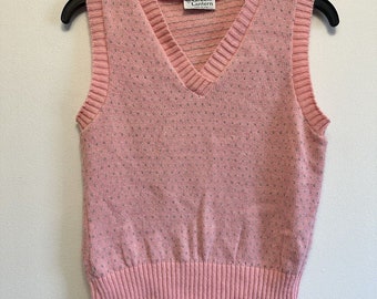 Vintage Green Lantern Pink Knitted Sweater Vest Woman’s Small Made In The USA