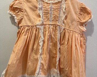 Vintage Celeste NY 3t Peach Toddler Girls Dress Pleated Lace Ruffled Buttons