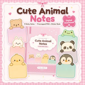 Kawaii Cute Digital Sticky Notes adorable animals Goodnotes digital sticker Memo functional notes iPad Planner Digital Journal Digital Notes