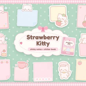 Pastel Kawaii Cute Digital Sticky Notes Cute Cat Digital Sticky Notes for Goodnotes, Notability iPad Planners Digital Journals Post it notes