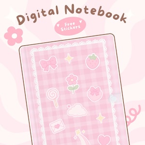 Cuaderno digital kawaii rosa lindo Paquete de cuadernos Goodnotes Plantilla de nota digital Pegatinas digitales Toma de notas digital Estética pastel PDF