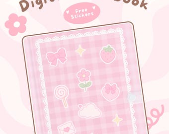 Kawaii Digital Notebook Pink cute Goodnotes Notebook Bundle Digital Note template digital stickers Digital Note taking aesthetic pastel PDF