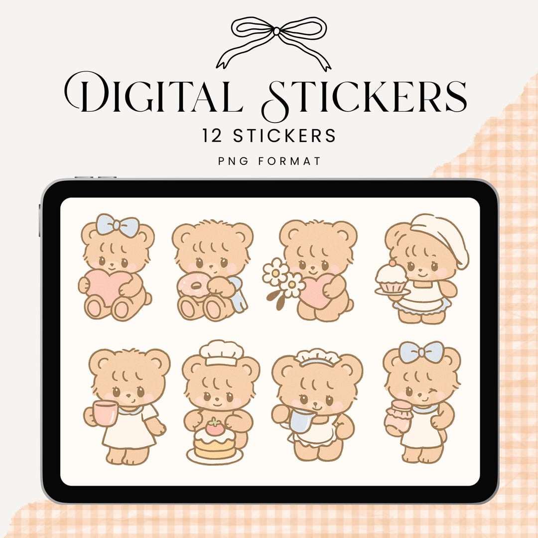 Cute Digital Stickers Cozy Cafe Teddy Bear Digital Planner Stickers ...