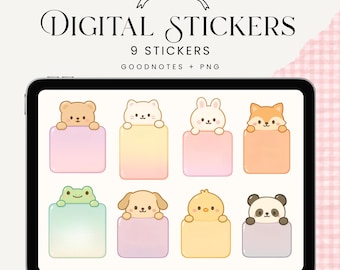 Kawaii Cute Digital Sticky Notes adorable animals Goodnotes digital sticker Memo functional notes iPad Planner Digital Journal Digital Notes