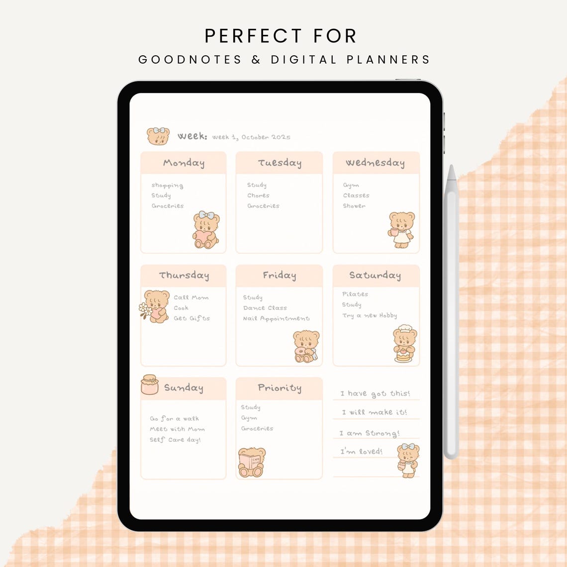 Cute Digital Stickers Cozy Cafe Teddy Bear Digital Planner Stickers ...