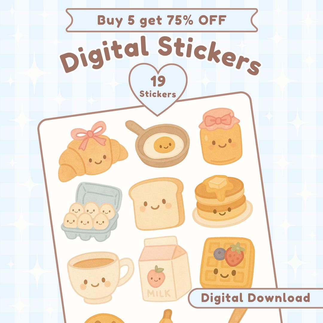 Kawaii Digital Stickers Cozy Goodnotes Stickers Pack Breakfast Cute ...